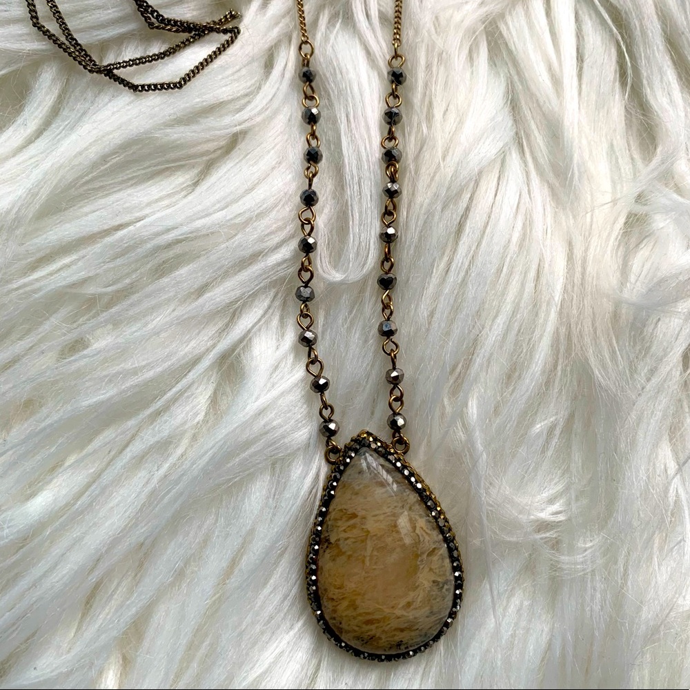 Long Layering Brown Stone Statement Necklace - image 2